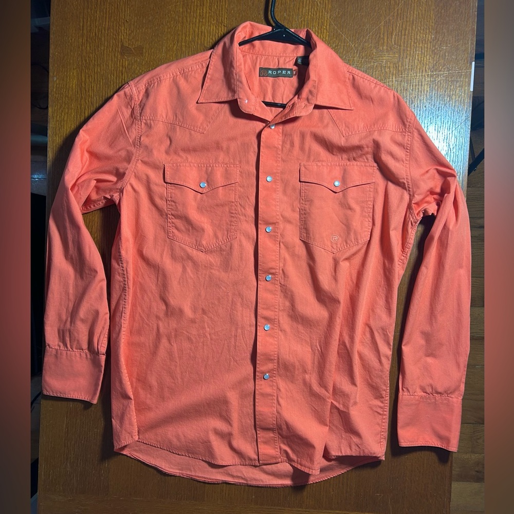 Roper Shirt Mens M Western Rodeo Pearl Snap Orange